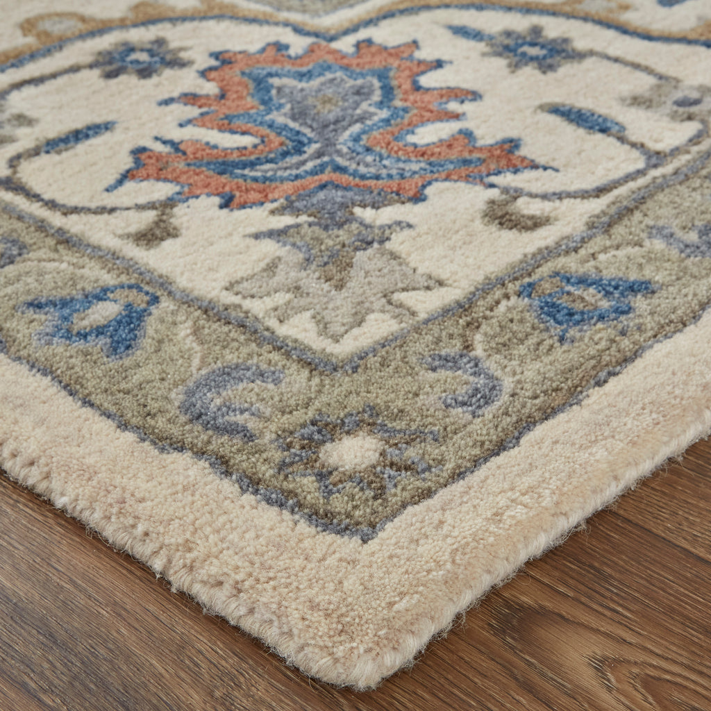 Rylan Transitional Oriental Taupe Ivory Blue Area Rug (5' x 8')