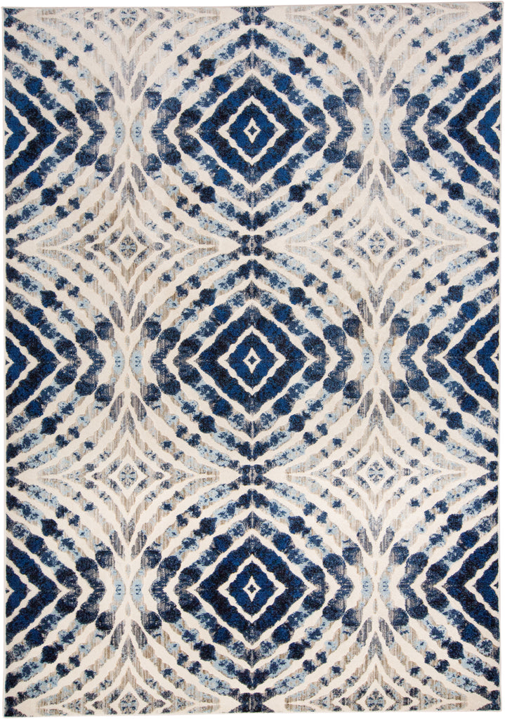 Milton Modern Geometric Ivory Blue Gray Area Rug (2'2" x 4')