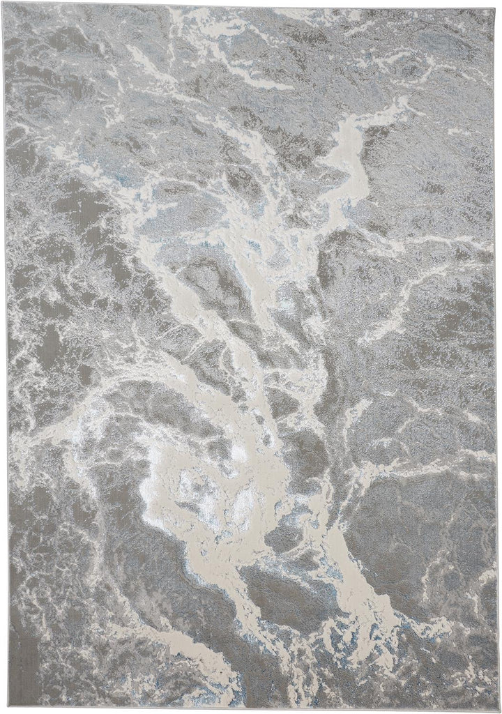 Azure Modern Abstract Silver Gray Ivory Area Rug (6'7" x 9'6")