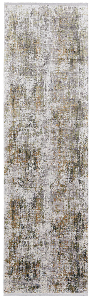 Cadiz Modern Abstract Green Gray Ivory Area Rug (3'1" x 10')