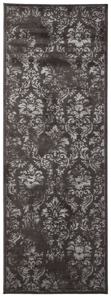 Azeri IV Transitional Damask Gray Silver Area Rug (2'10" x 7'10")