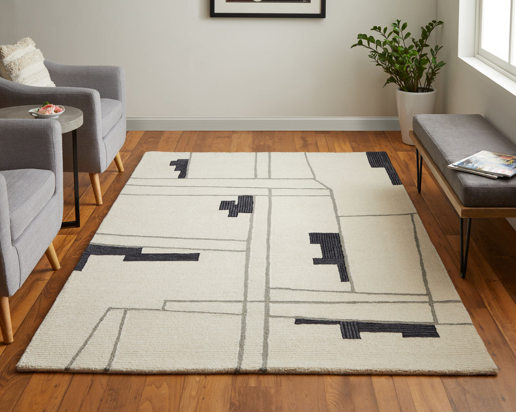 Maguire Transitional Abstract Ivory Gray Taupe Area Rug (9' x 12')