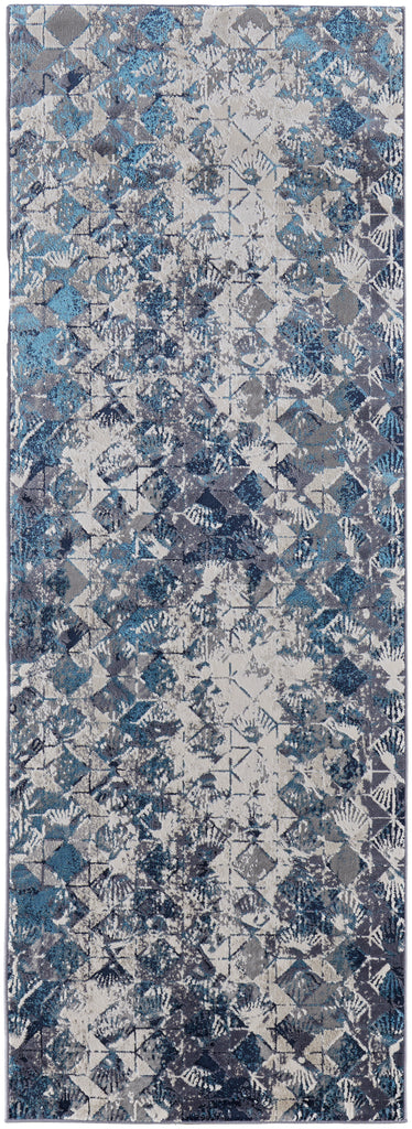 Indio Modern Diamond Blue Ivory Gray Area Rug (2'10" x 7'10")