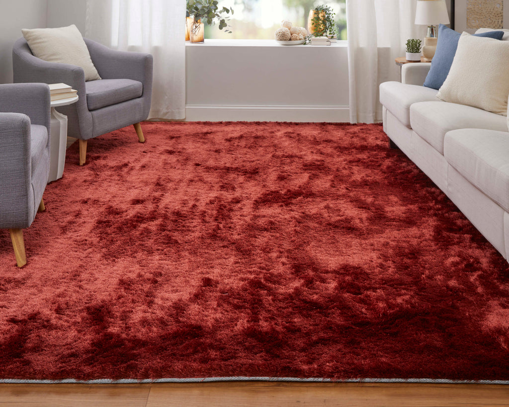 Indochine Modern Solid Red Orange Area Rug (2' x 3'4")