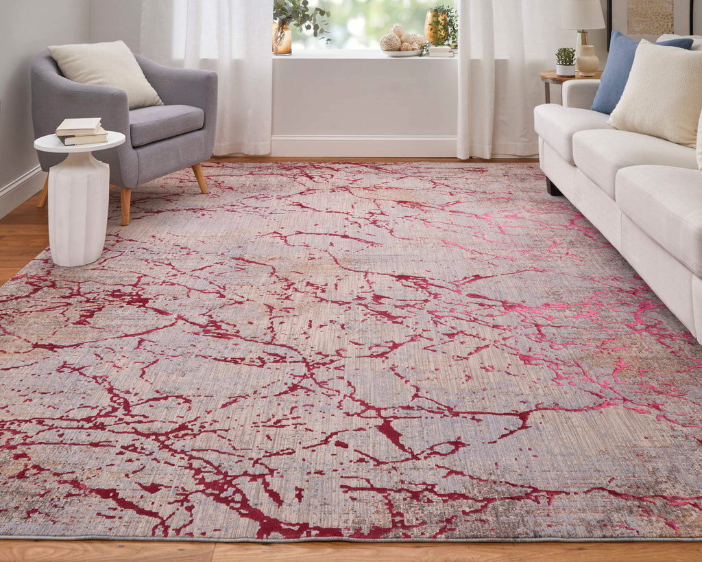 Pryor Modern Abstract Pink Gray Taupe Area Rug (2' x 3')