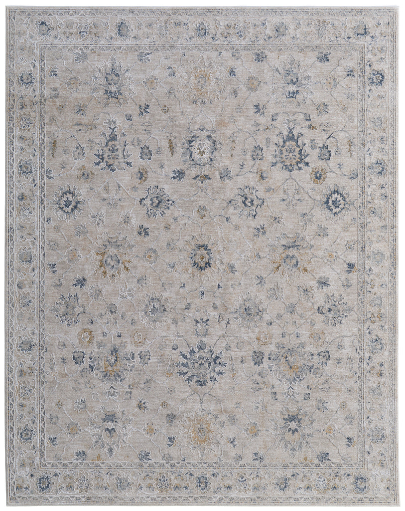 Pasha Transitional Floral Botanical Ivory Taupe Blue Area Rug (2' x 3')