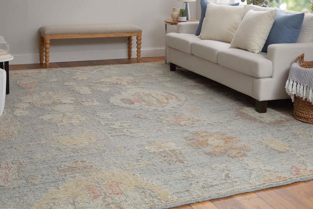 Grafton Transitional Floral Botanical Blue Gray Yellow Area Rug (9'6" x 13'6")