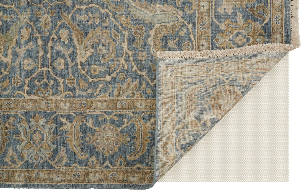 Marabel Traditional Damask Blue Taupe Ivory Area Rug (2'6" x 8')