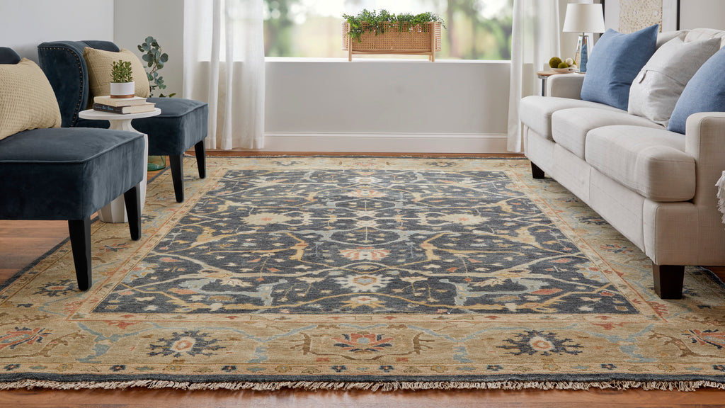 Anders Transitional Oriental Blue Taupe Yellow Area Rug (8' x 8')