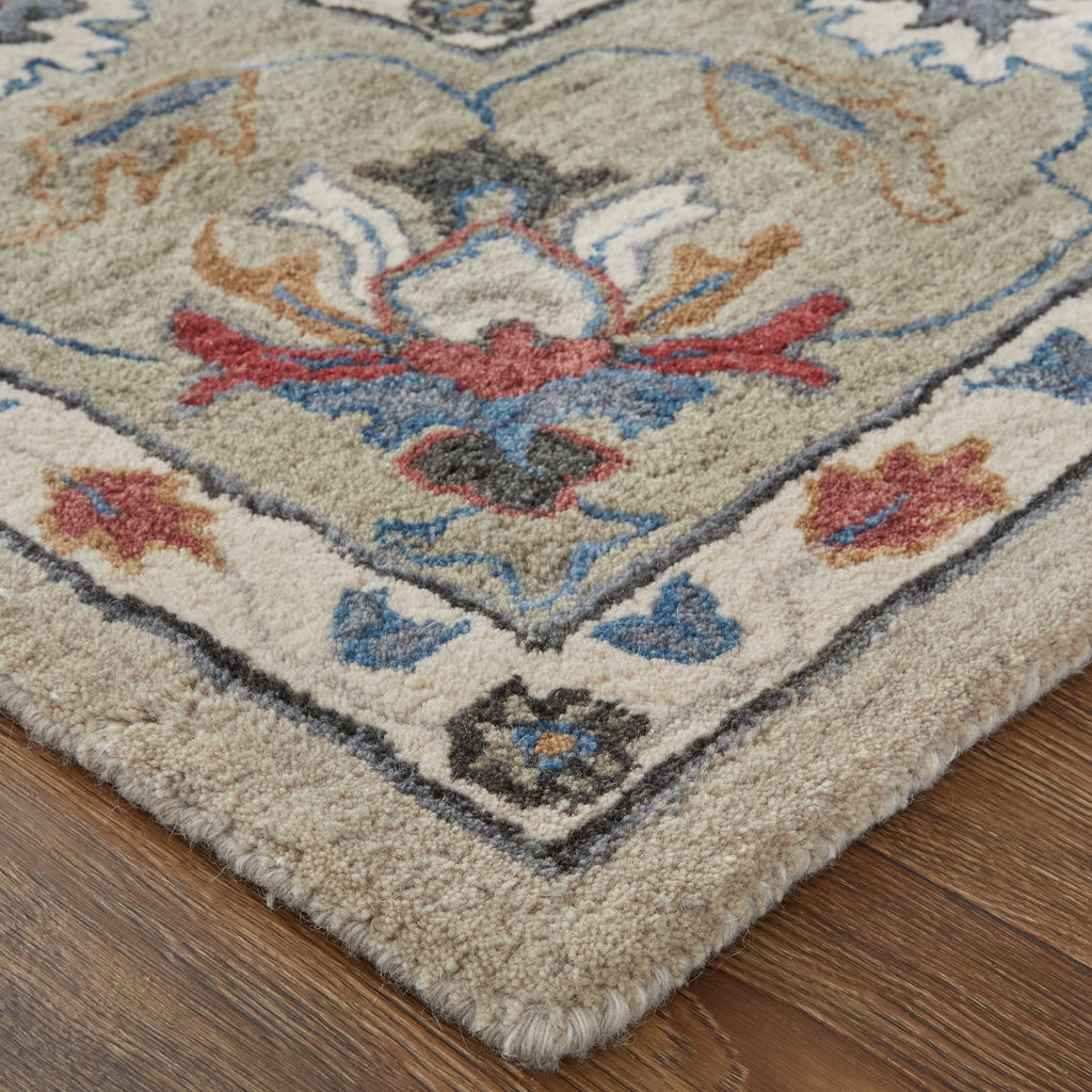 Rylan Transitional Oriental Ivory Taupe Blue Area Rug (9' x 12')