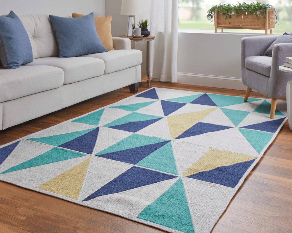 Clare Transitional Geometric Blue Ivory Yellow Area Rug (5' x 8')