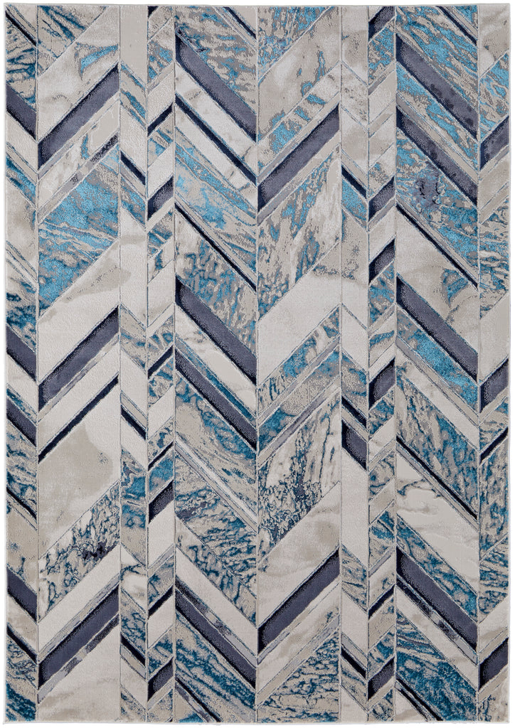 Indio Modern Herringbone Ivory Blue Gray Area Rug (3'11" x 6')