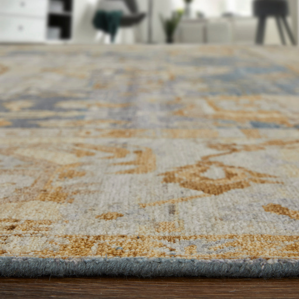 Rapsody Transitional Medallion Blue Taupe Yellow Area Rug (11'6" x 15')