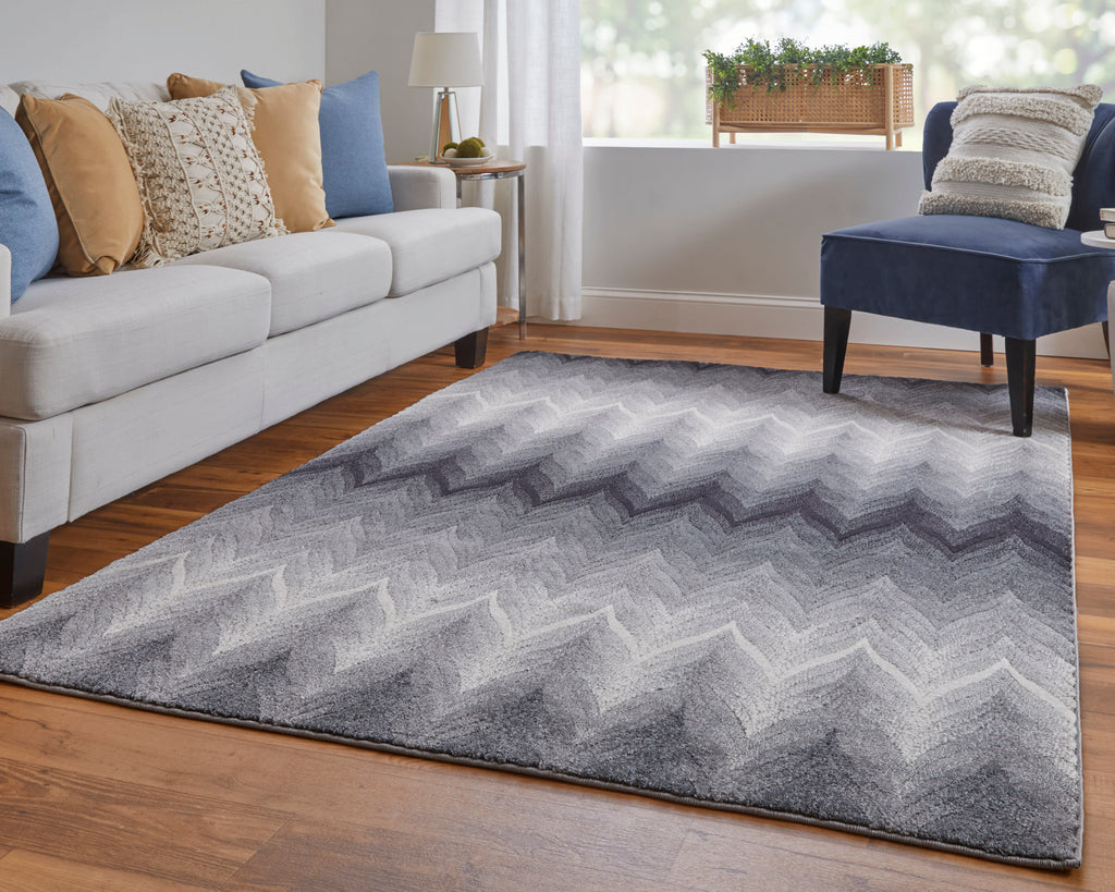 Bleecker Modern Chevron Gray White Area Rug (5' x 8')