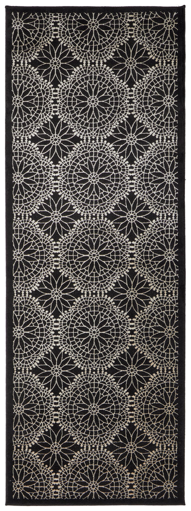 Azeri Transitional Damask Black White Area Rug (2'10" x 7'10")