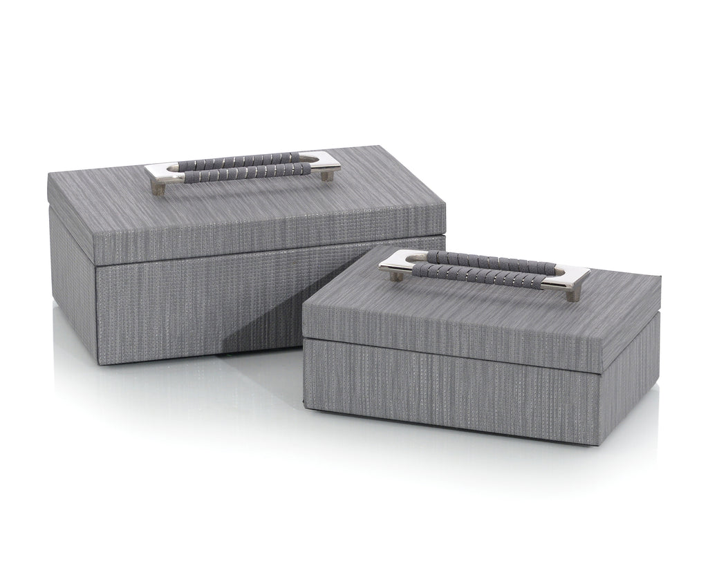 Set of Two Charcoal Confetti Leather Boxes