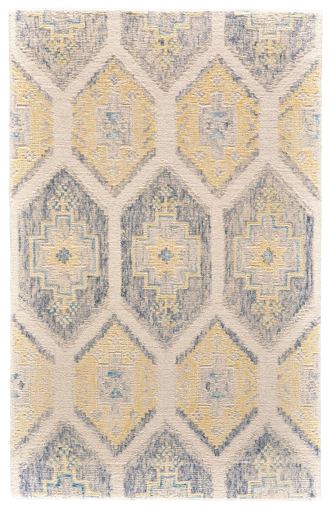 Arazad Transitional Geometric Yellow Blue Ivory Area Rug (3'6" x 5'6")