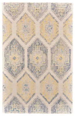 Arazad Transitional Geometric Yellow Blue Ivory Area Rug (8' x 8')