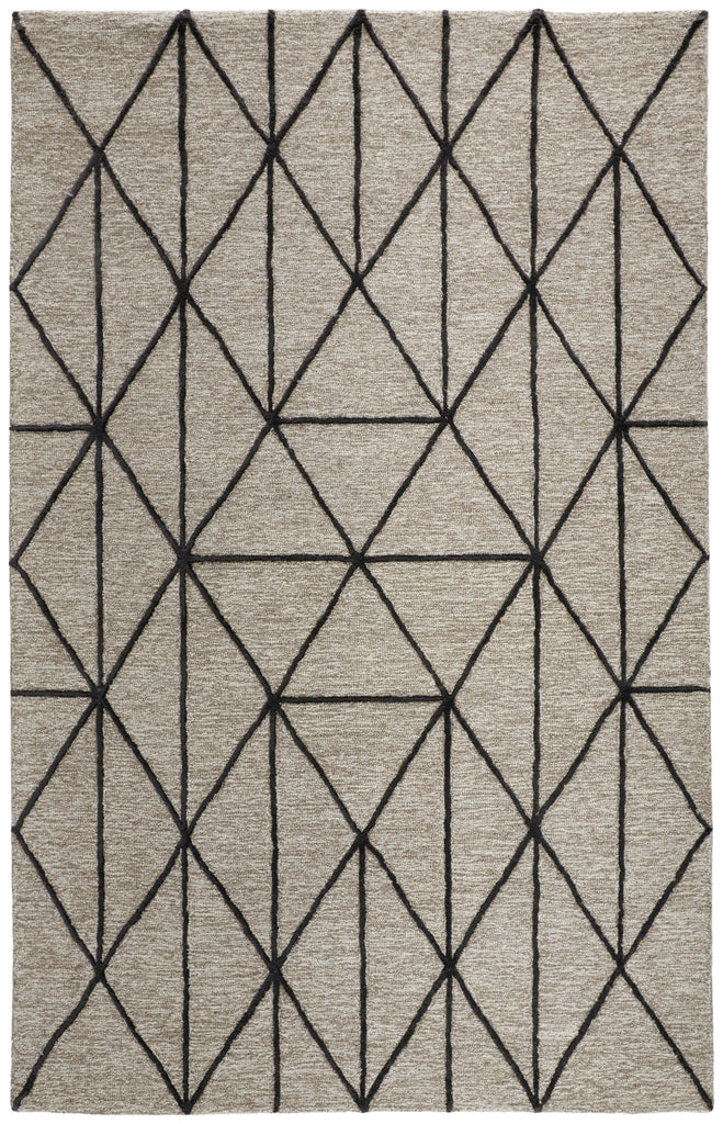 Lusk Transitional Geometric Taupe Black Area Rug (5' x 8')