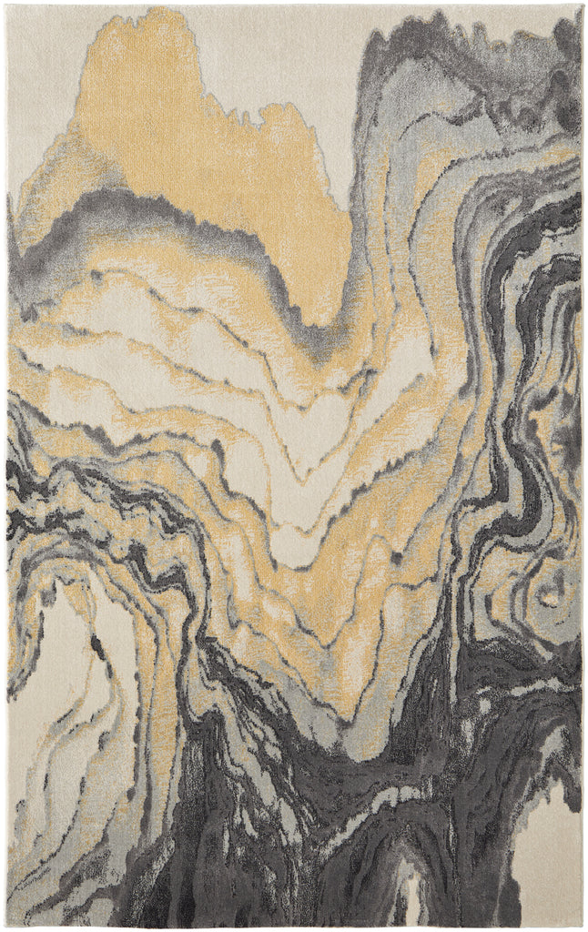 Bleecker Modern Watercolor Gray Yellow Ivory Area Rug (6'7" x 9'6")