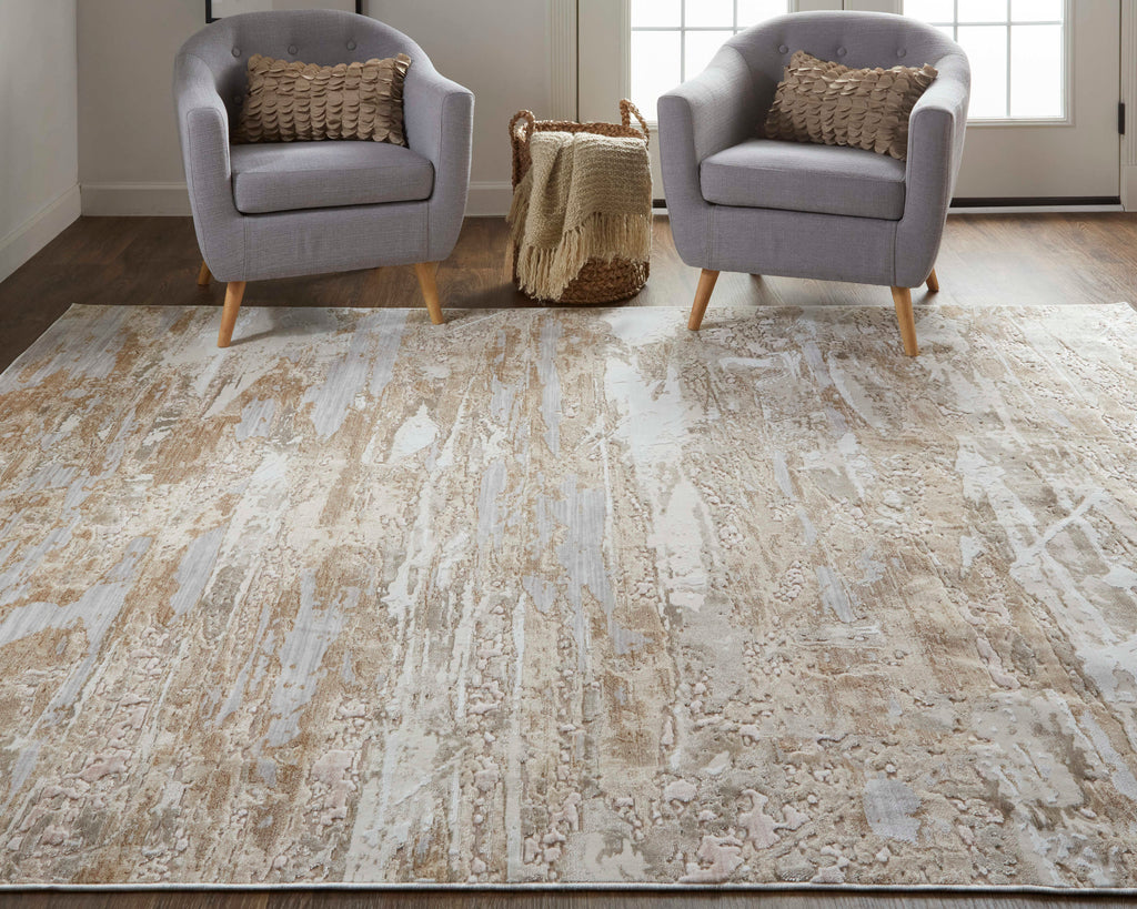 Laina Transitional Abstract Tan Ivory Area Rug (9'8" x 12'8")