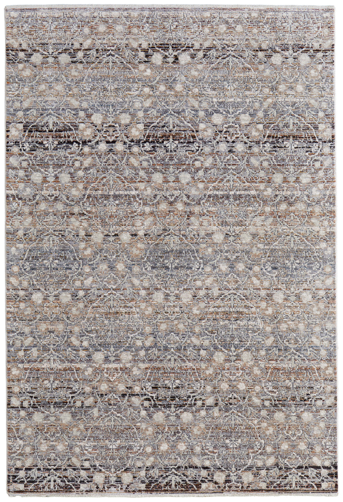 Caprio Transitional Damask Gray Ivory Tan Area Rug (2' x 3'4")