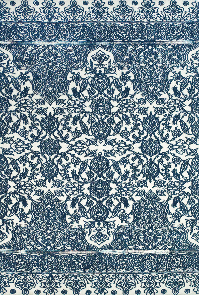 Carina Traditional Trellis Lattice Blue White Area Rug (2' x 3')