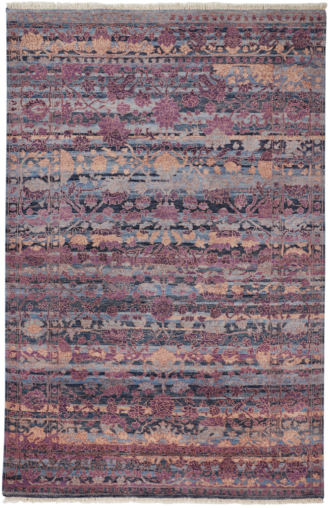 Mariell Transitional Damask Purple Blue Tan Area Rug (2' x 3')