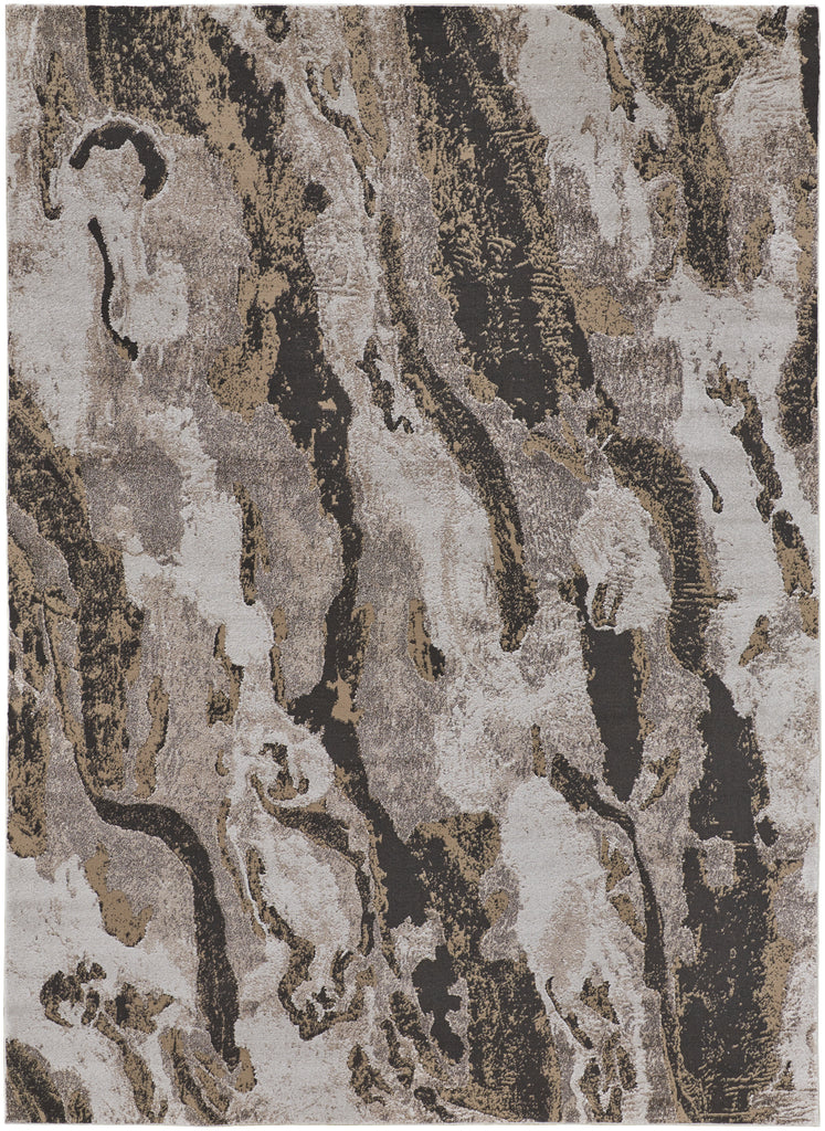 Vancouver Modern Abstract Ivory Brown Taupe Area Rug (10' x 14')