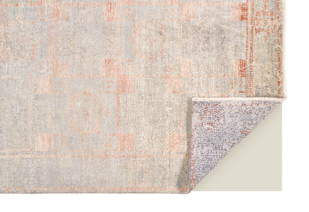 Eros Modern Distressed Ivory Blue Orange Area Rug (5'6" x 8'6")