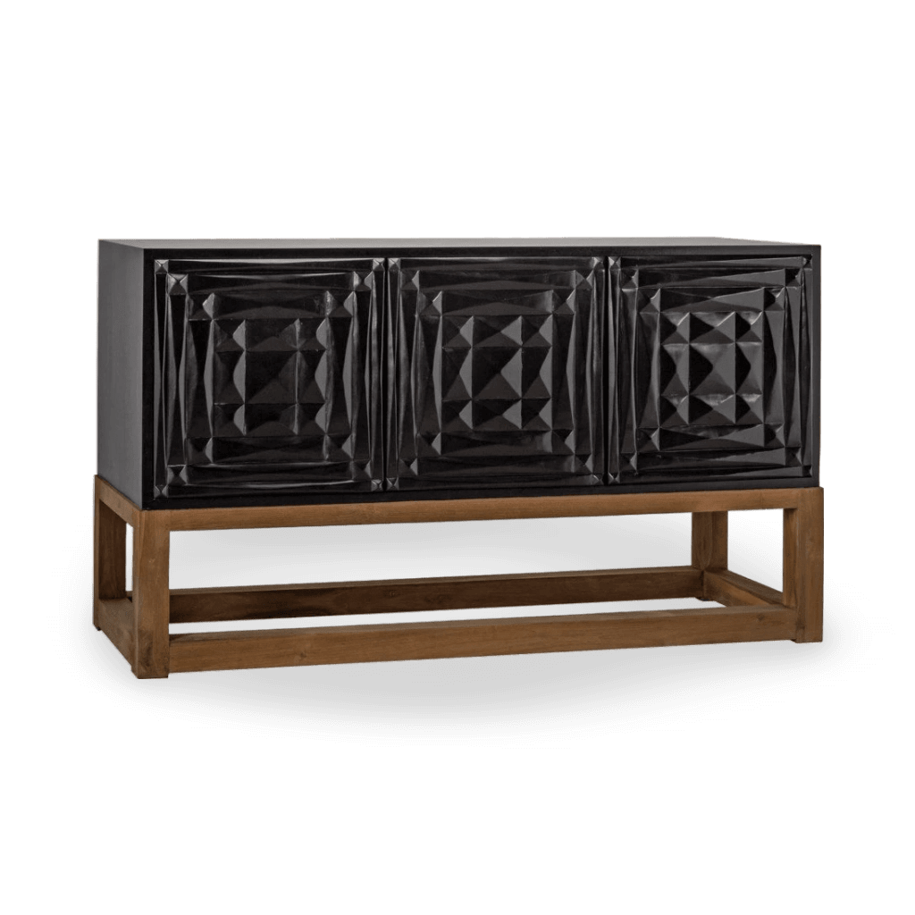 Oliver Sideboard, Hand Rubbed Black with Teak Base