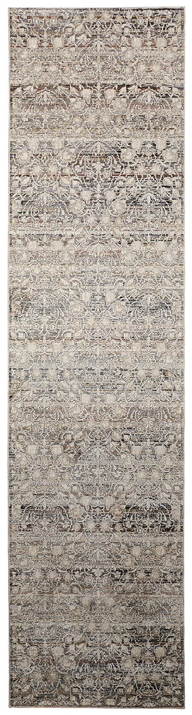 Caprio Transitional Damask Gray Ivory Tan Area Rug (2'6" x 12')