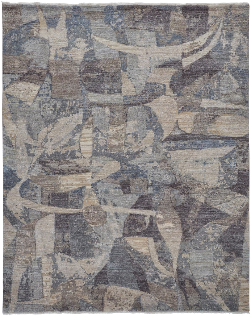 Salina Transitional Abstract Taupe Tan Blue Area Rug (11'6" x 15')