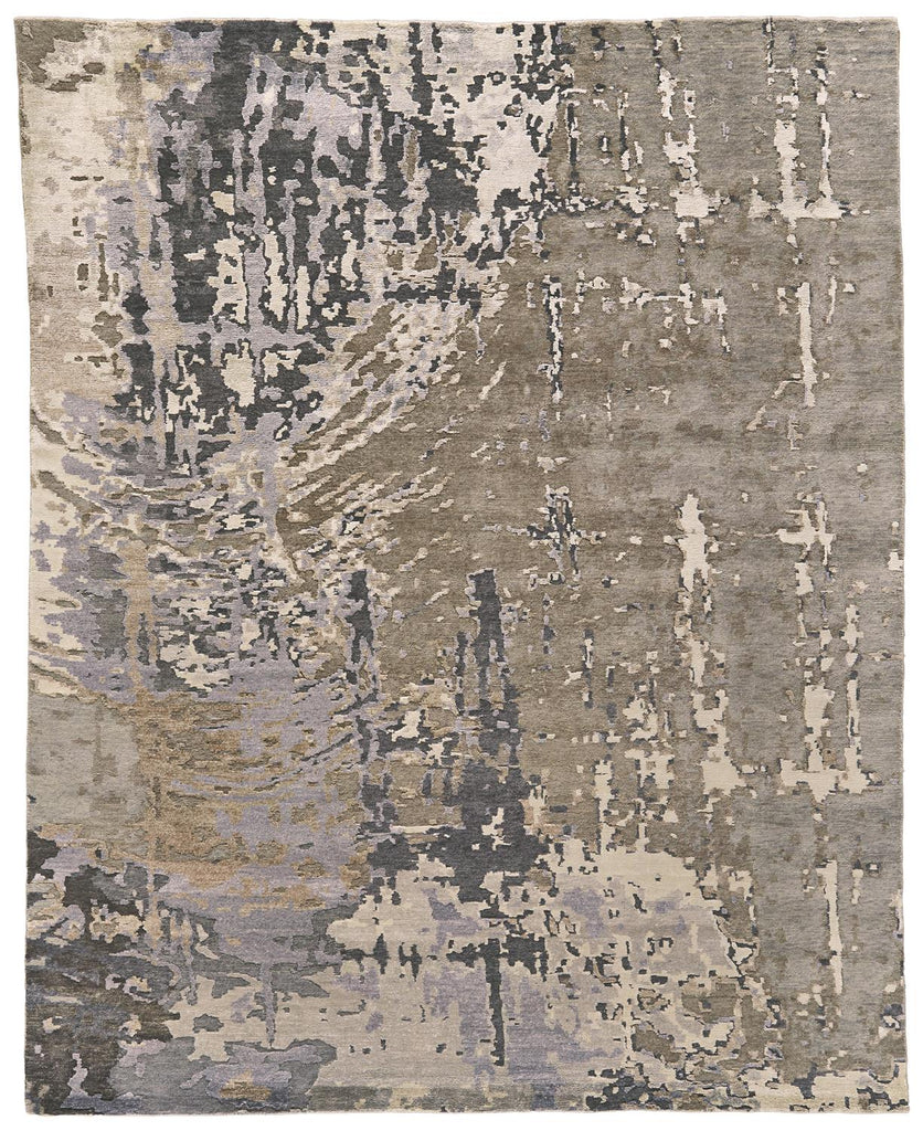 Lor Modern Abstract Ivory Gray Silver Area Rug (2' x 3')