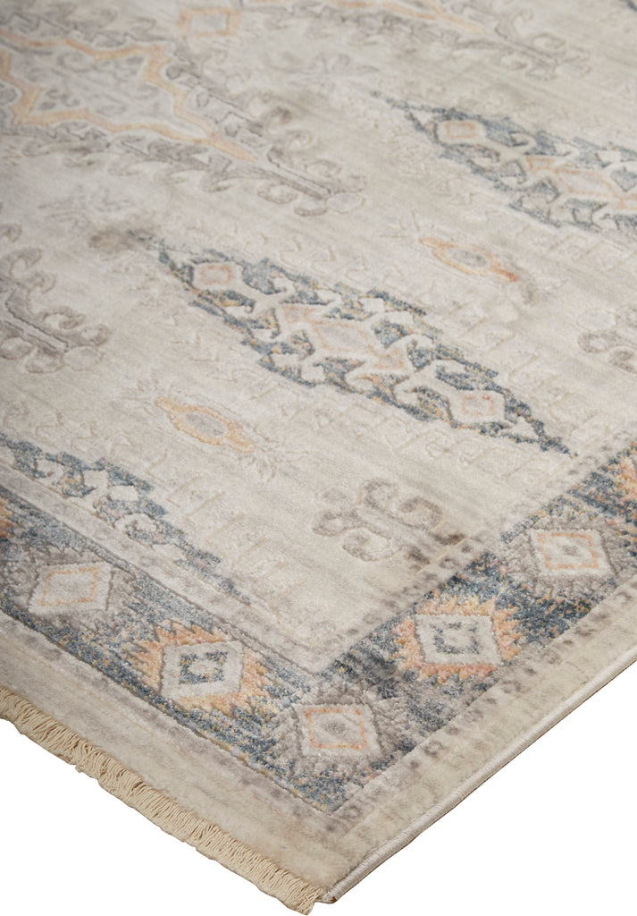 Kyra Transitional Diamond Gray Blue Orange Area Rug (3'6" x 5'6")