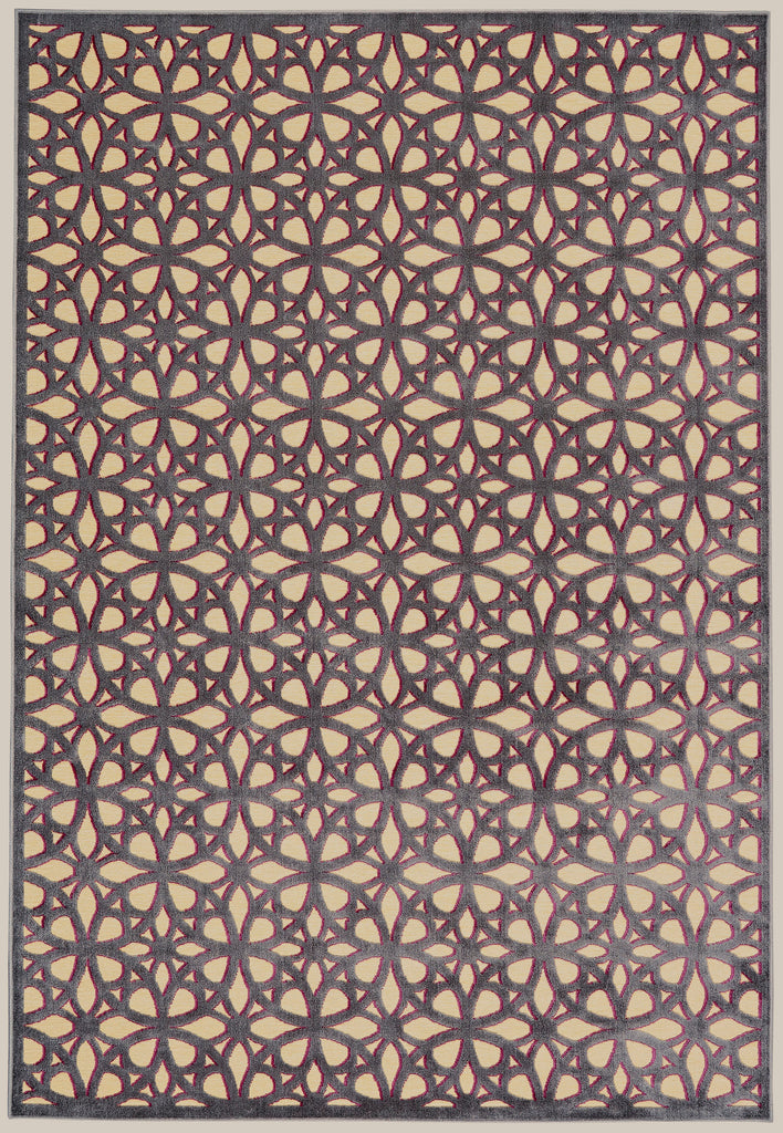 Saphir Rubus Modern Geometric Tan Gray Purple Area Rug (7'6" x 10'6")