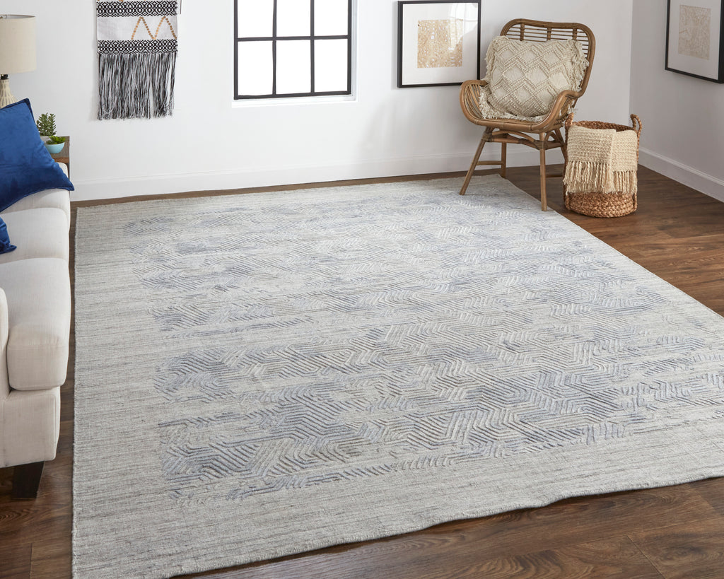 Elias Modern Abstract Gray Blue Area Rug (5' x 8' / Pattern 2)