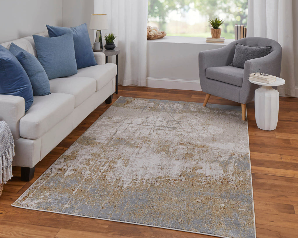 Aura Modern Abstract Ivory Brown Gray Area Rug (3'11" x 6')