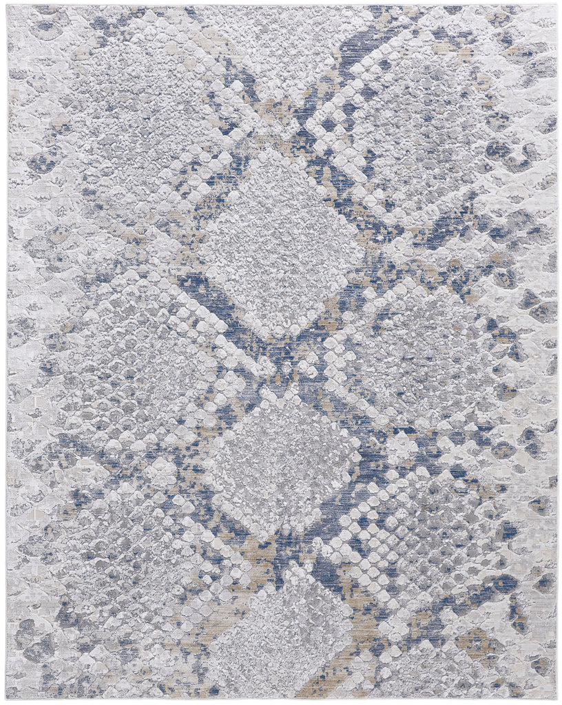 Laina Transitional Trellis Lattice Silver Gray Blue Area Rug (12' x 15')