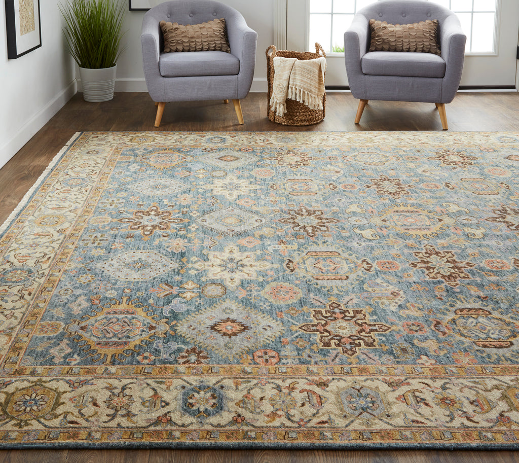 Marabel Traditional Medallion Blue Tan Brown Area Rug (2'6" x 8')