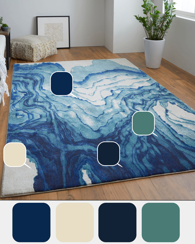 Brixton Modern Watercolor Blue Ivory Green Area Rug (1'8" x 2'10")