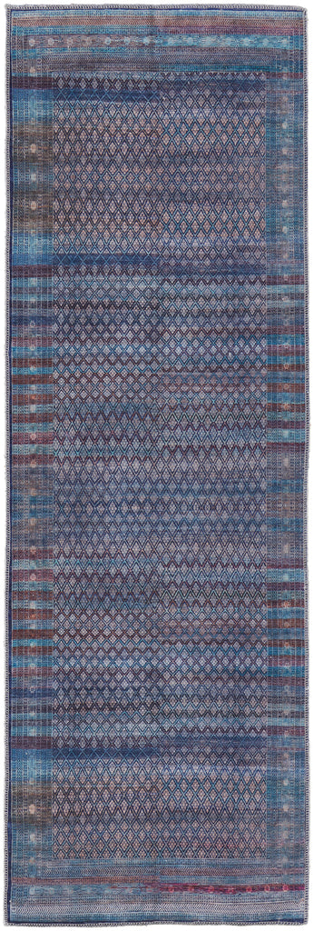 Voss Transitional Distressed Blue Tan Pink Area Rug (2'7" x 8')