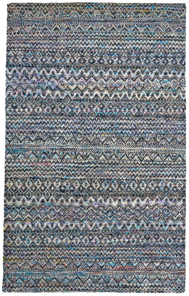 Tortola Transitional Diamond Black White Blue Area Rug (8'6" x 11'6")