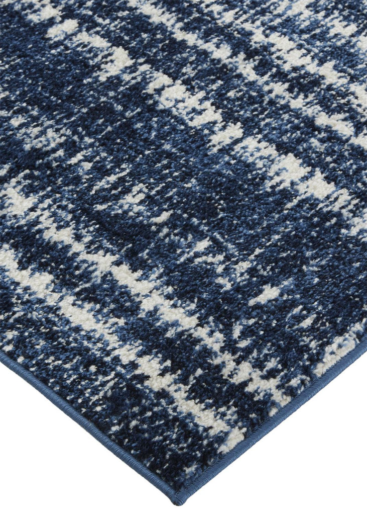 Remmy Transitional Solid Blue Black Ivory Area Rug (6'7" x 9'6")