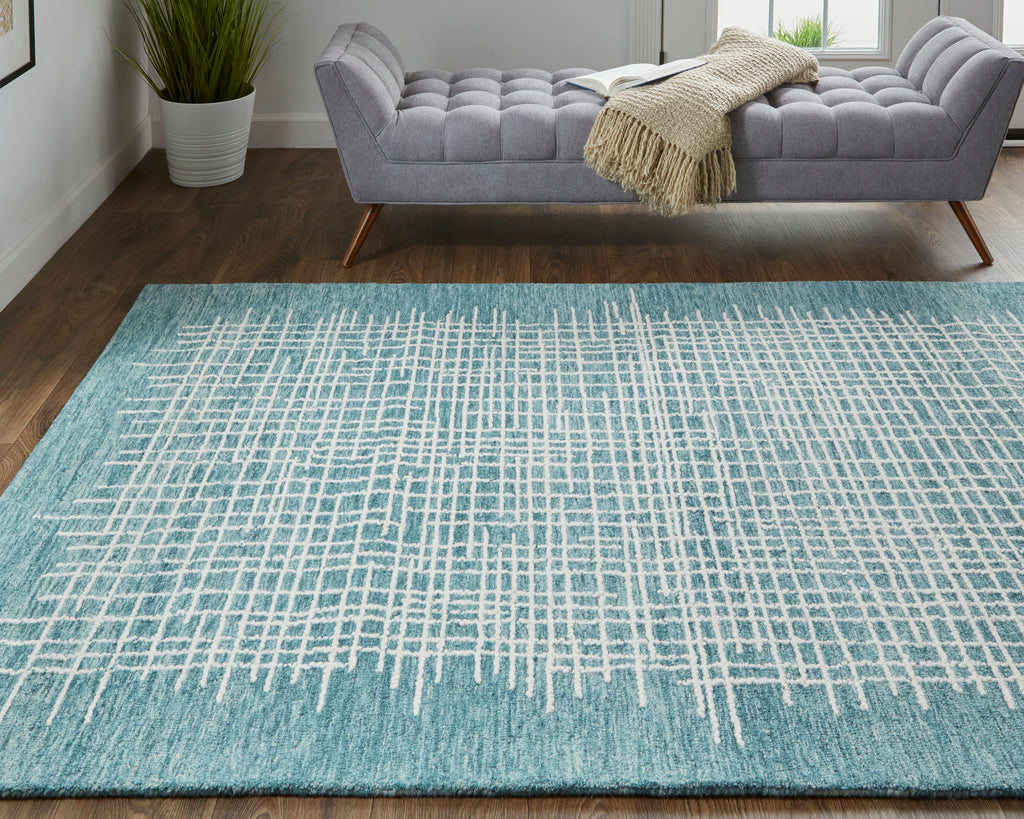 Maddox Transitional Abstract Blue Green Ivory Area Rug (10' x 14')