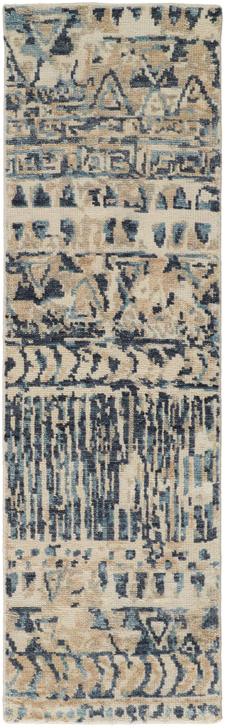 Palomar Transitional Geometric Tan Blue Area Rug (2'6" x 8')