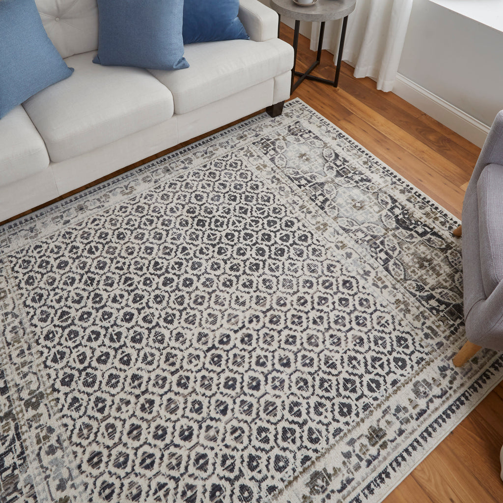 Kano Transitional Distressed Ivory Taupe Gray Area Rug (8'9" x 8'9")