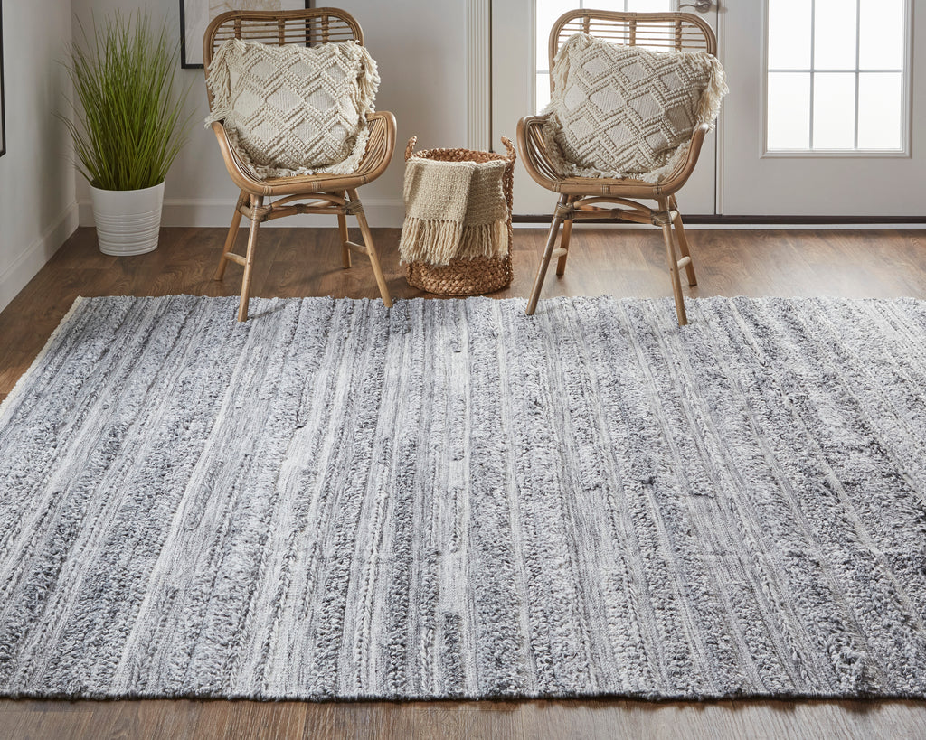 Alden Transitional Stripes Gray Ivory Area Rug (8' x 10')