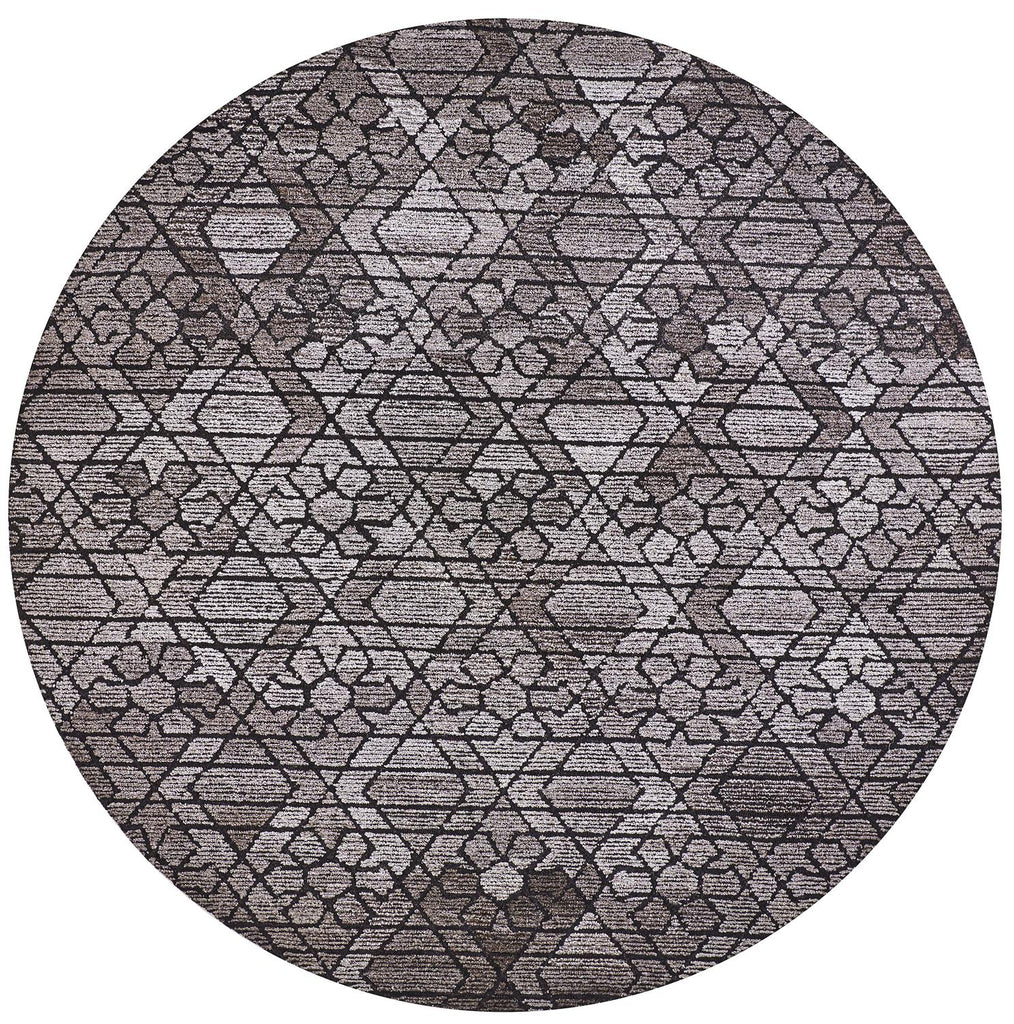 Asher Transitional Geometric Taupe Black Gray Area Rug (8' x 8')