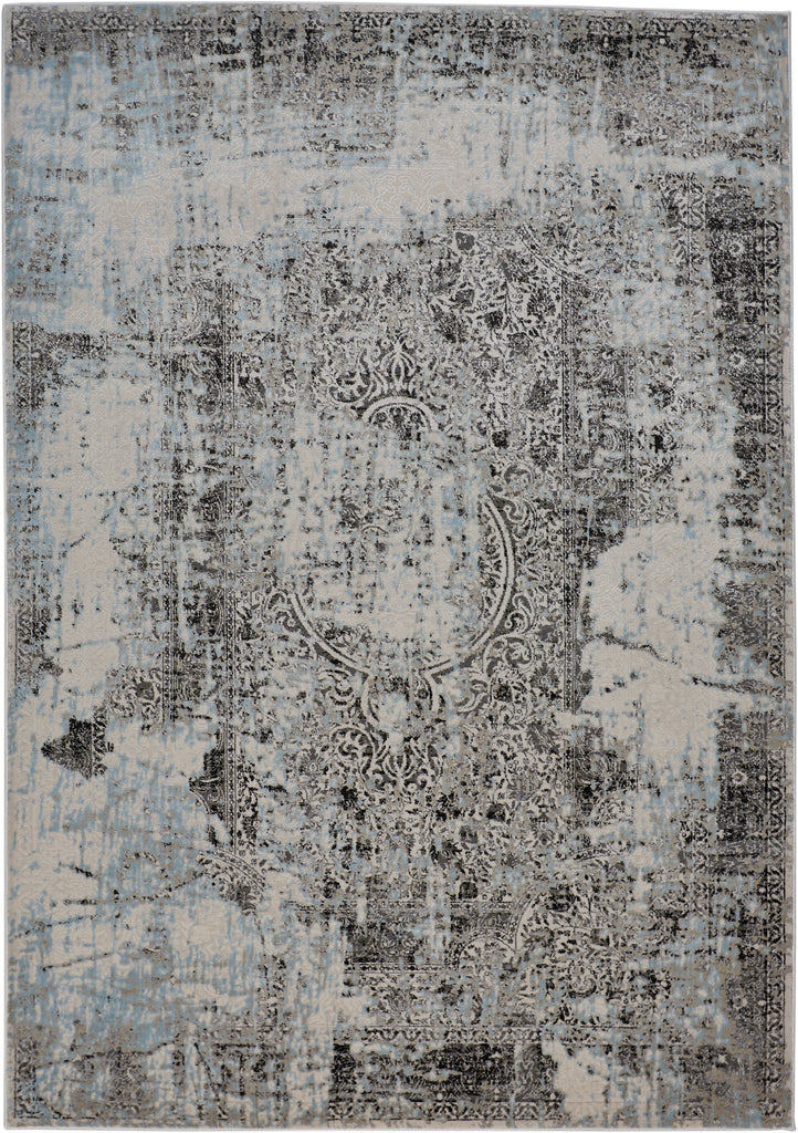 Prasad Modern Distressed Gray Blue Ivory Area Rug (1'8" x 2'10")